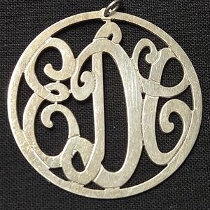 Vintage Sterling Silver Three Initials Moon Necklace Pendant